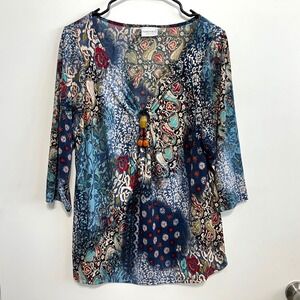 Vintage Fashion Bug Paisley Patchwork Beaded V-Neck Top Size 18/20 Boho‎ Whimsy